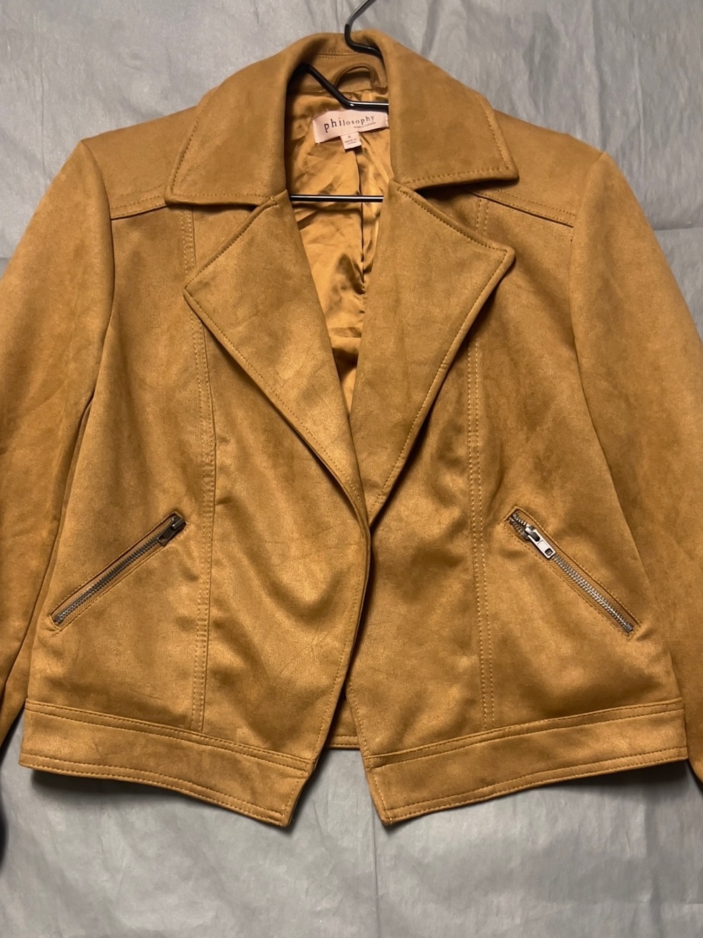 Suede-Look Mustard Brown Moto Jacket